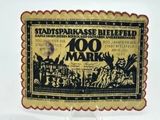 Very Rare 1921 Germany BIELEFELD 100 Mark Banknote / Notgeld - Made of silk