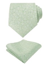 Mens 3.15inches Rose Pattern Necktie with Floral Handkerchief Set Light Green