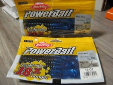 2 Packs Berkley Soft Fishing PowerBait 7" Power Worms / Black Blue Glitter Tail