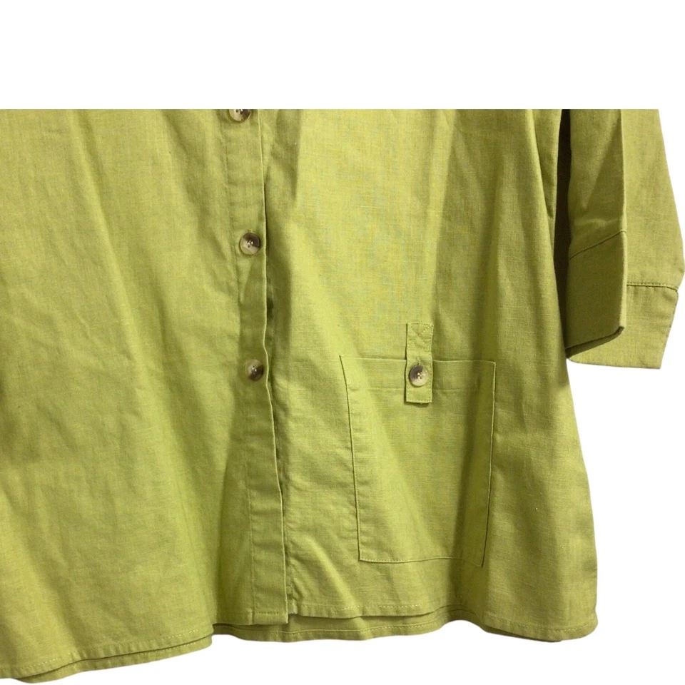 Top mediano Liz Baker para mujer manga 3/4 con botones mezcla de lino Foto 2 de 3