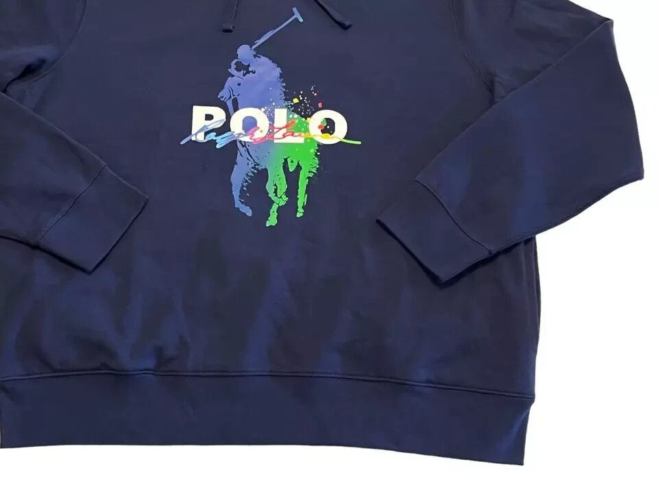 Polo Ralph Lauren Big Pony Color Splatter Fleece Felpa Pullover Felpa con Cappuccio XL