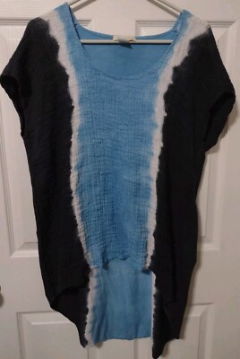 Stark X Riverway Tie Dye Linen Front Tunic Top Womens Large Blue