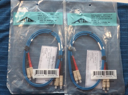 Two Allen Tel GBSC2-D3-01 Fiber Optic Patchcord SC To SC Duplex MM 50/125 3mm 1M