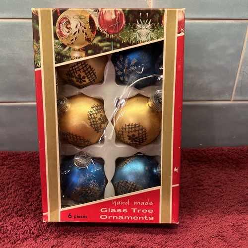 6 Vintage Austrian GLASS Christmas Ornament In Box 2 1/2” wide - Picture 3 of 16