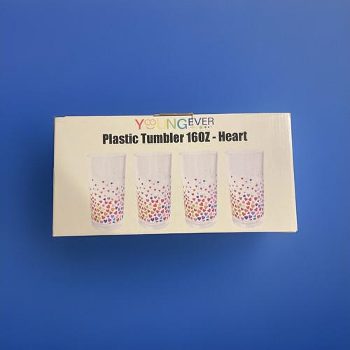 Youngever 4 Pack 16 Ounce Plastic Tumblers, Plastic Glasses, Cafe Break-Resis... - 第 1/3 張圖片