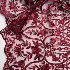 Burgundy Luxury Heavy Sequin Lace Embroidery Fabric Bridal Gown Dress Material