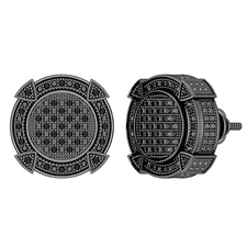 Large Round Black Onyx Cz Men's Women's Hip Hop Screw Back Stud Earrings