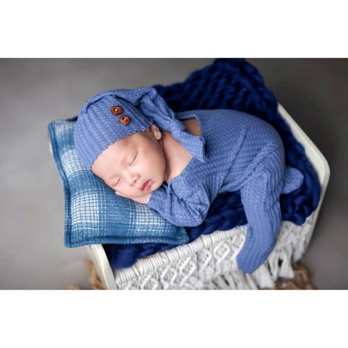 Newborn Boy Outfit Photography Baby Infant Photo Prop Sleeping Hat + Suit 2 Pcs - 第 4/12 張圖片