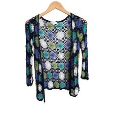 VTG Joseph A Crochet Multi Color Floral Flowers Jacket Top wrap size Medium