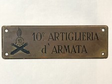 1918/1939 10mo Reggimento Artiglieria d’Armata, Targhetta in Bronzo, Originale
