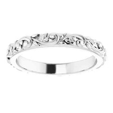 Size 8 - Sterling Silver Floral Inspired Wedding Band Stackable Ring 3.5 mm