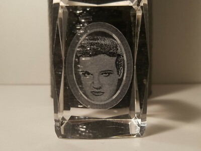 Elvis Presley 3D Laser Etched Crystal Glass Block Gift Paperweight, Elvis Face!