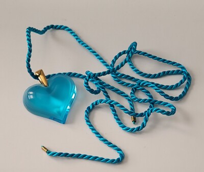 Lalique Crystal Large Hart Necklace Pendant Turquois & Gold Clip