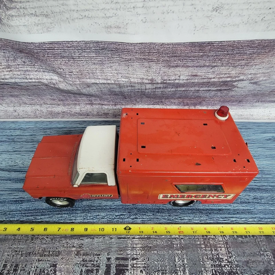 Vintage Nylint pressed steel Square body chevy ambulance red and white  - Image 2 of 4