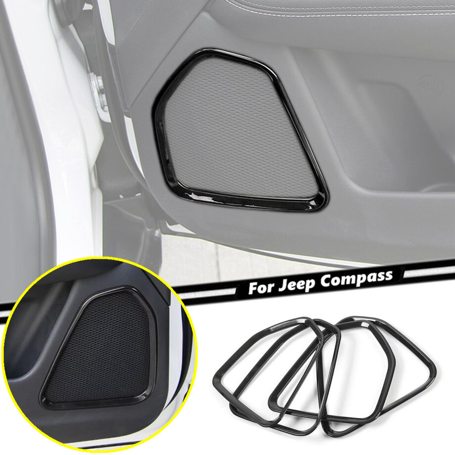 For 2017-2025 Jeep Compass Gloss Black Front&Rear Door Speaker Cover Frame Trim