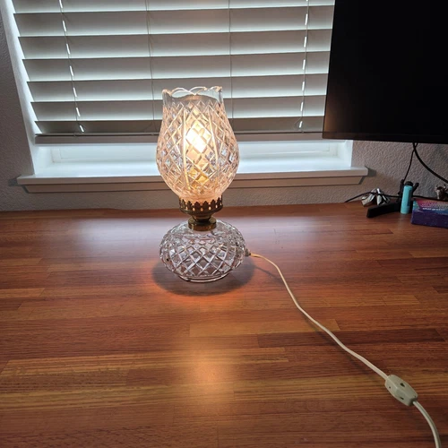 VINTAGE WATERFORD CRYSTAL 2pc TULIP HURRICANE TABLE LAMP Electric MINT Ireland