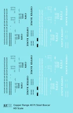 K4 HO Scale Decals Copper Range 40 Ft Single Door Boxcar Black and White