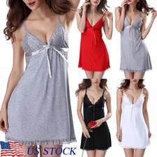 Cotton Sleepwear Women V Neck Chemise Nightgown Lace Lingerie Full Slip Dress