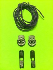 NO TIE handy elastic lock SHOELACES - EGGPLANT PURPLE LACES, BLACK LOCKS  CLIPS