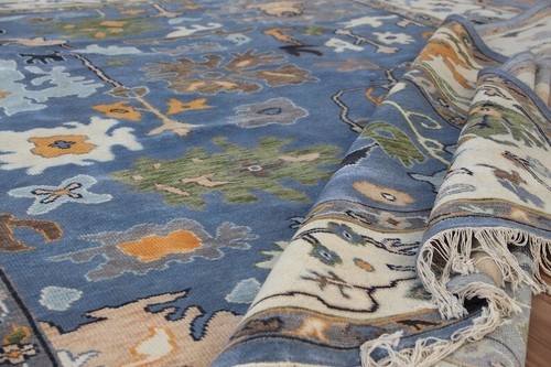 Blue Turkish Oushak Cotemporary Hand-Knotted wool Rugs to decor living room rugs - Picture 6 of 11