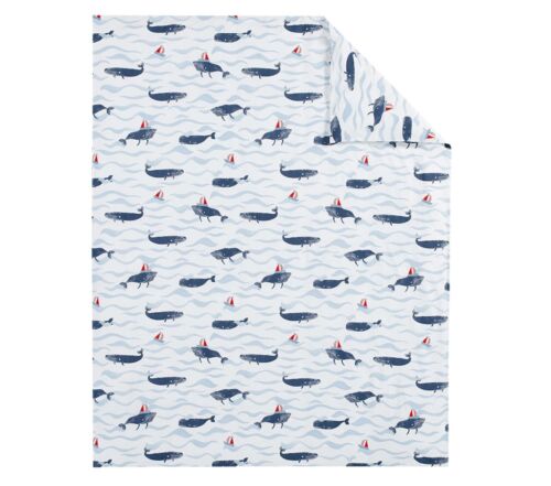 NEW Pottery Barn Kids Organic Nautical Whale Twin Duvet Cover & Sham, Sailboat - Picture 2 of 4