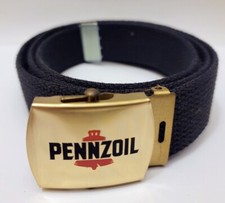 Vintage Pennzoil Belt Buckle and Black Belt 46" Solid Brass Made In USA