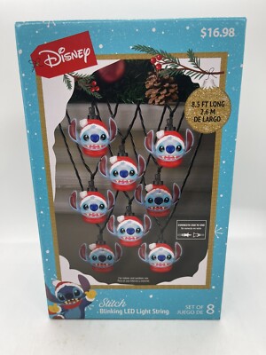 Disney Christmas Santa Stitch Blinking Holiday LED String Lights (8pc)