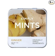 Simply Mints Ginger 6 Pack Organic Fresh Kosher Real Cane Sugar Root Breath Mint