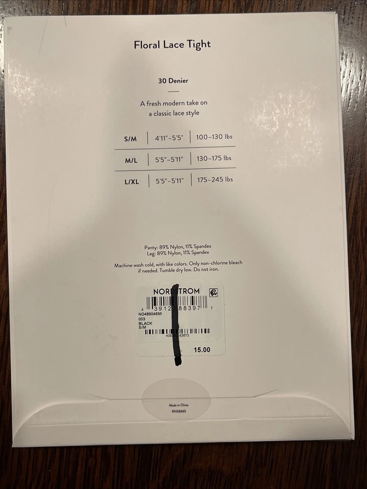 Medias Nordstrom de encaje floral negras talla S-M 30 denier Foto 3 de 4