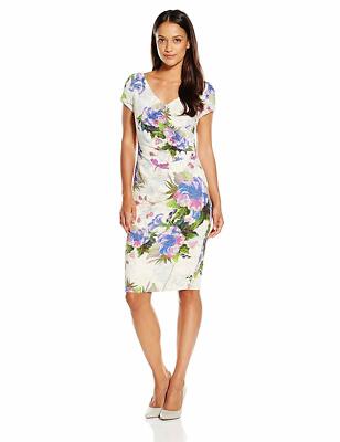 Adrianna Papell Womens Petite Floral Short Sleeve V-Neck Dress Beads Size  6P