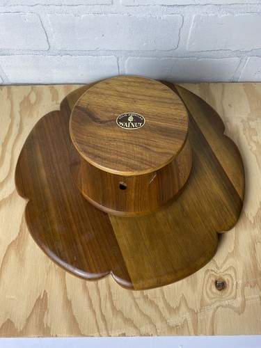 Vintage Solid American Walnut Wood Serving Lazy Susan 7 Compartments Tray. - Picture 7 of 11