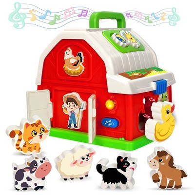 Montessori Toys for 1 2 3 Year Old Boys Girls, Musical Farm Animals Barn Toy ...