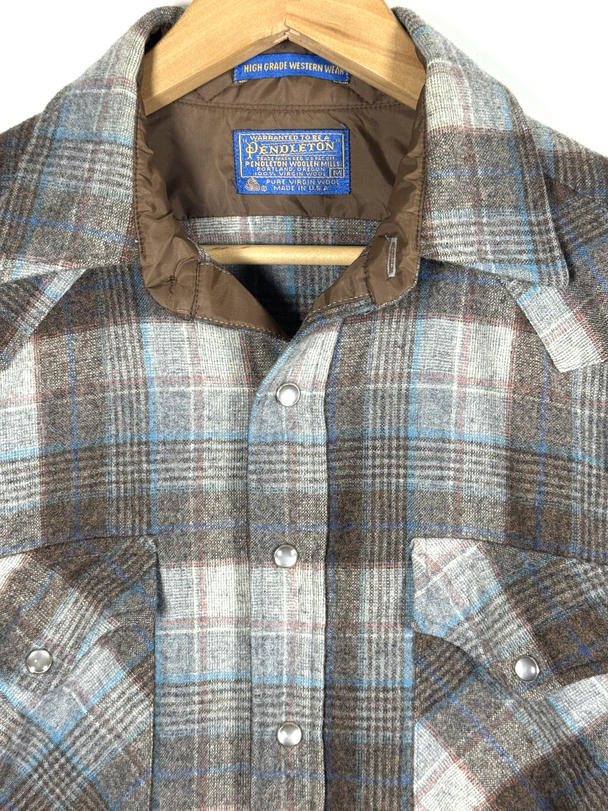 Pendleton Wool Shirt Medium Brown Blue Plaid Vint… - image 7