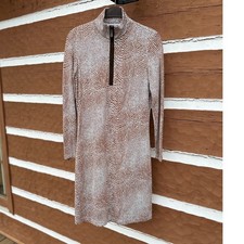 J. McLaughlin Bedford Brown Light Blue 1/4 Zip Long Sleeve Dress