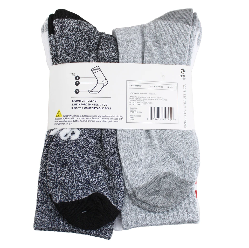 Paquete de 8 calcetines Levi's para hombre medio cojín confort superior blanco gris Foto 3 de 3