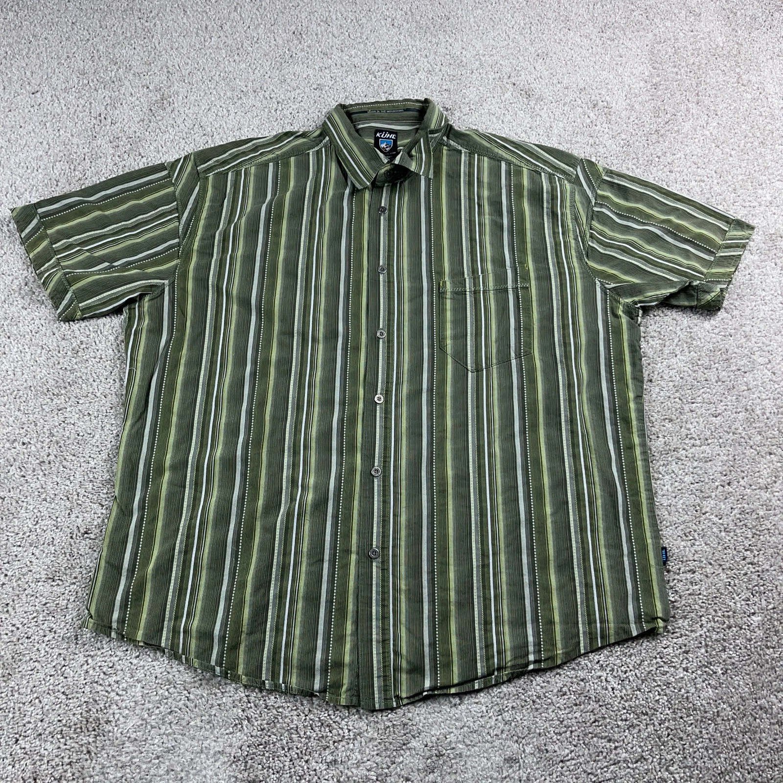Kuhl Shirt Mens XXL 2XL Green Striped Suncel Button Up Outdoors Uv Protection