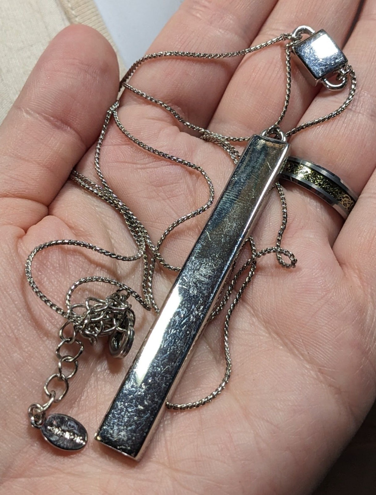 Deroi Modern Rectangular Pillar Silver Tone Neckl… - image 4