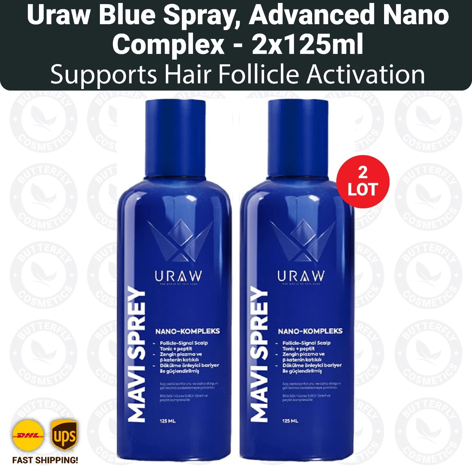URAW Blue Spray Hair & Scalp Care Spray Plasma Peptide Complex - 2 LOT