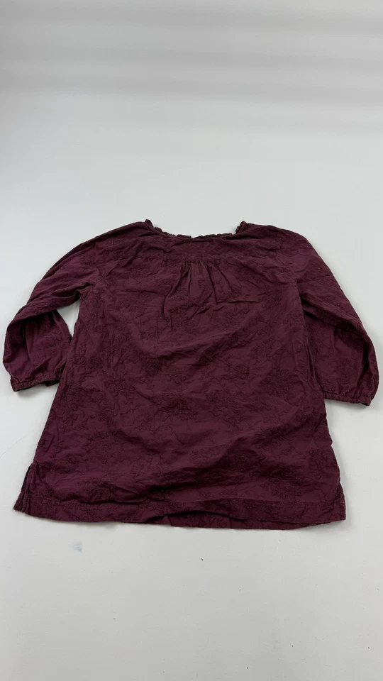 Blusa Eddie Bauer Mujer Mediana Borgoña Bordada Floral Manga 3/4 Henley Foto 4 de 4