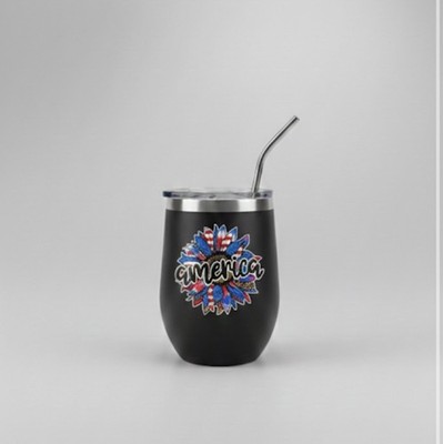 America Sunflower 4th of July Stainless Steel Wine Glass