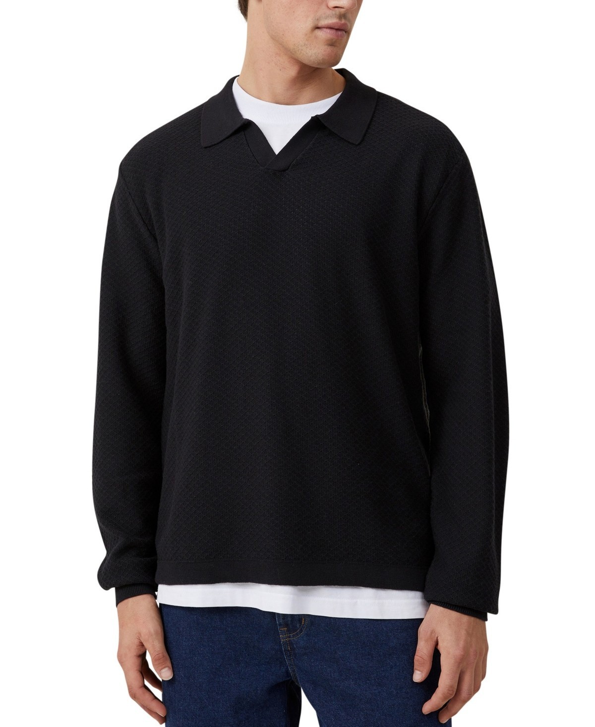 Cotton On Mens Jimmy Long Sleeve Polo Black XXL 6590₽