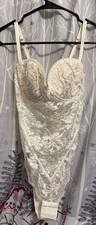 Vtg Victoria's Secret Gold Label Ivory Lace Bodysuit Bustier Teddy Bridal 34C