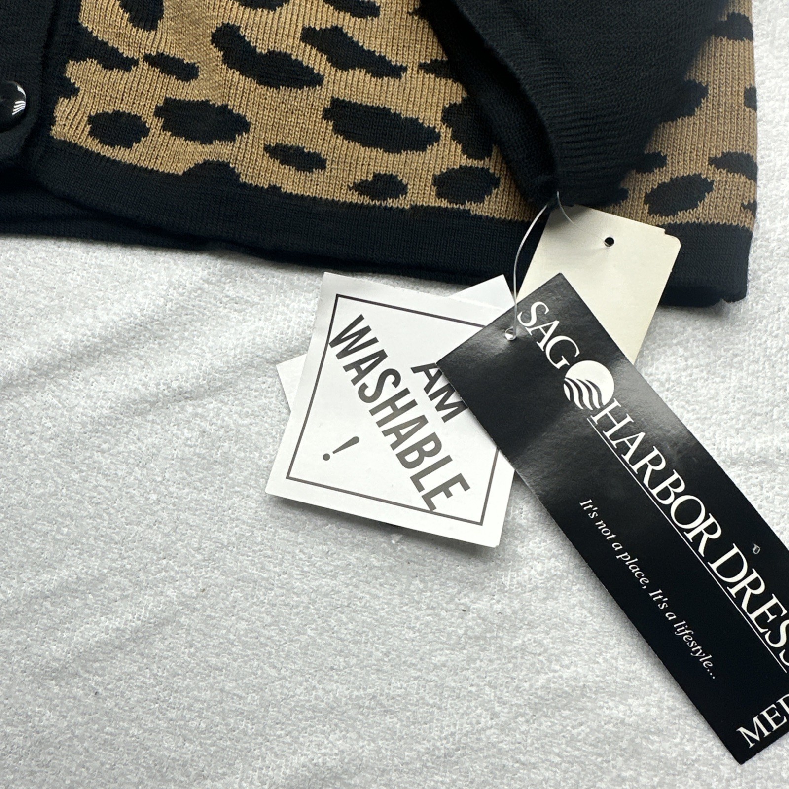 NWT Vintage Women's SAG HARBOR 2-PC Cardigan Pants Set Leopard Knit MEDIUM Mock image 8