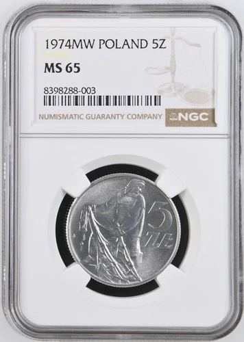 Poland 1974 MW - 5 Zlotych Coin - NGC Gem UNC MS 65