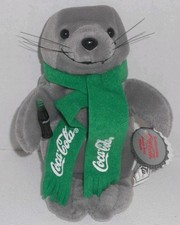 New Vintage Collectible Coca-Cola 1998 Seal in Green Scarf 0123 Plush Bean Bag