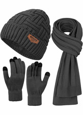Men's Black 3-Piece Winter Knit Set Beanie Scarf Touchscreen Gloves OS