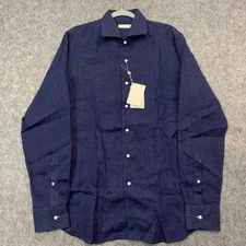 Luca Faloni Button Up Shirt Men’s 41/16 Slim Portofino 100% Linen Navy Blue NEW