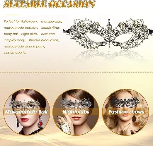3 Pieces Masquerade Mask for Women, Fancy Dress Masks Lace Face Mask - Image 3 of 4