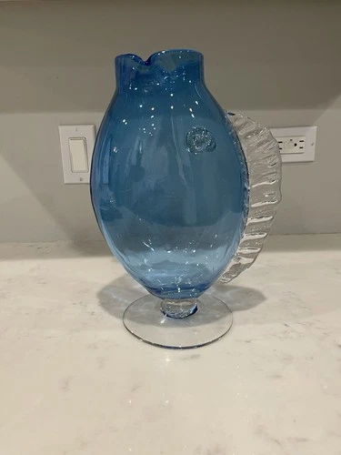 BLENKO GLASS 1992 Cobalt Blue Fish Vase RARE MCM 12”  9223 Vintage NAUTICAL