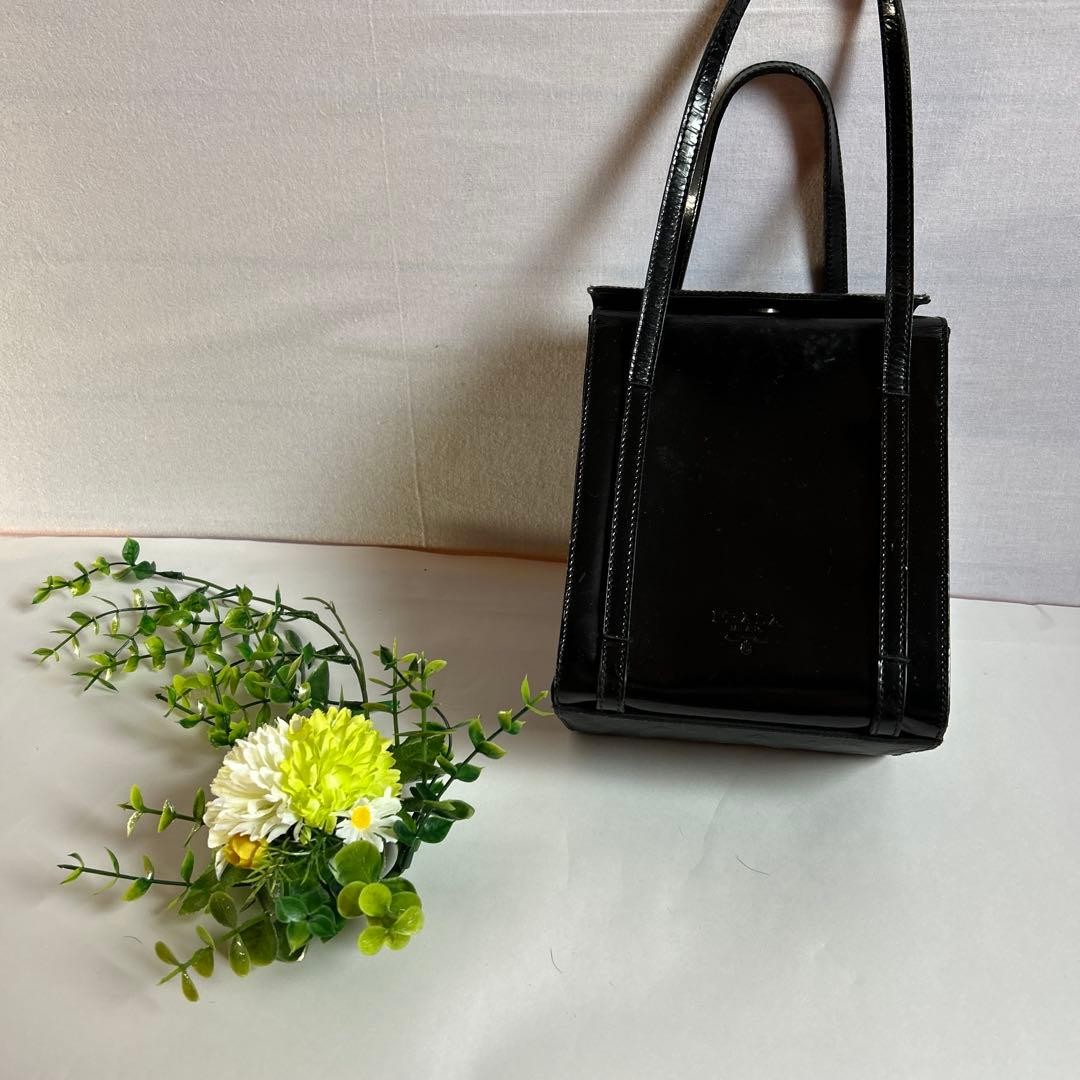 PRADA Black Patent Leather (Enamel) Box Shaped Handbag From Japan Prada